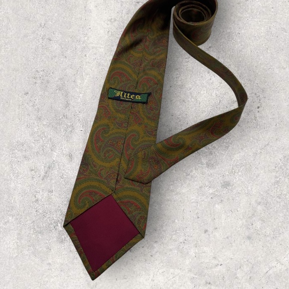 ALTEA Mustard/Green/Red Paisley Silk LUXURY Tie ITALY - Picture 2 of 5
